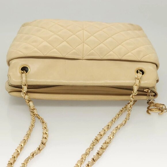 CHANEL Matelasse Chain Shoulder Bag Lamb Skin Beige Gold CC Auth bs27415 - Picture 5 of 16